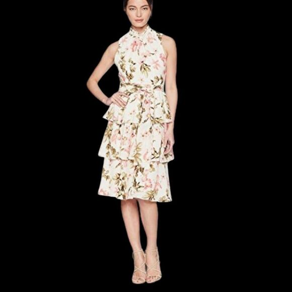 Jessica Howard Printed Floral Tiered Dress Ivory Size 16 Color Cream/Pink - Picture 2 of 14